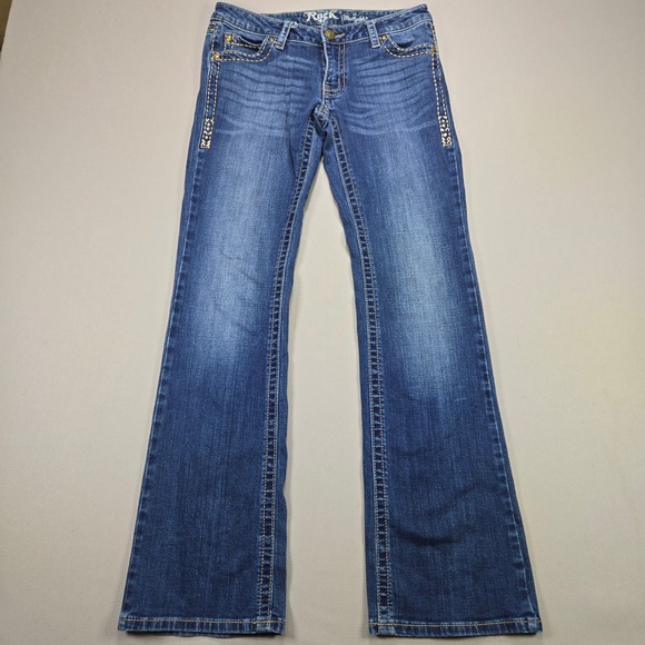 Rock 47 By Wrangler Pants - Rock 47 by Wrangler Ultra Low Rise Bootcut Jeans Embellished Pockets Size 27x32